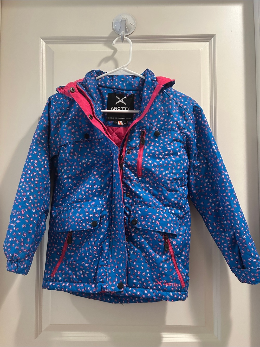 Arctix Girls' Blue Pink Star Print Winter Insulated Jacket Hooded pockets size S
